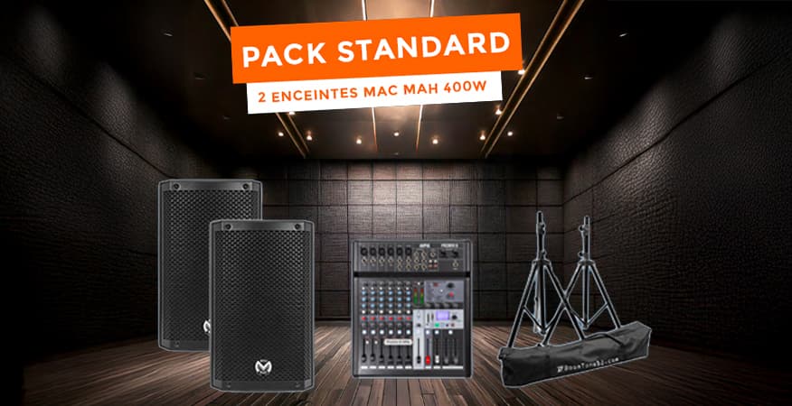 Pack Sonorisation Professionnelle Mac Mah AS 108 avec Housses, Supports, Mixeur Promix 8 et Câbles XLR